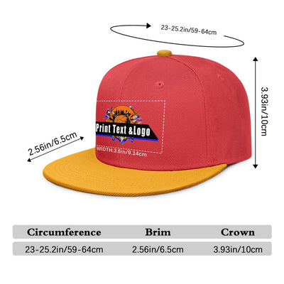 Custom Red Yellow Contrast Flat Brim Cap Personalize Your Style enthsush