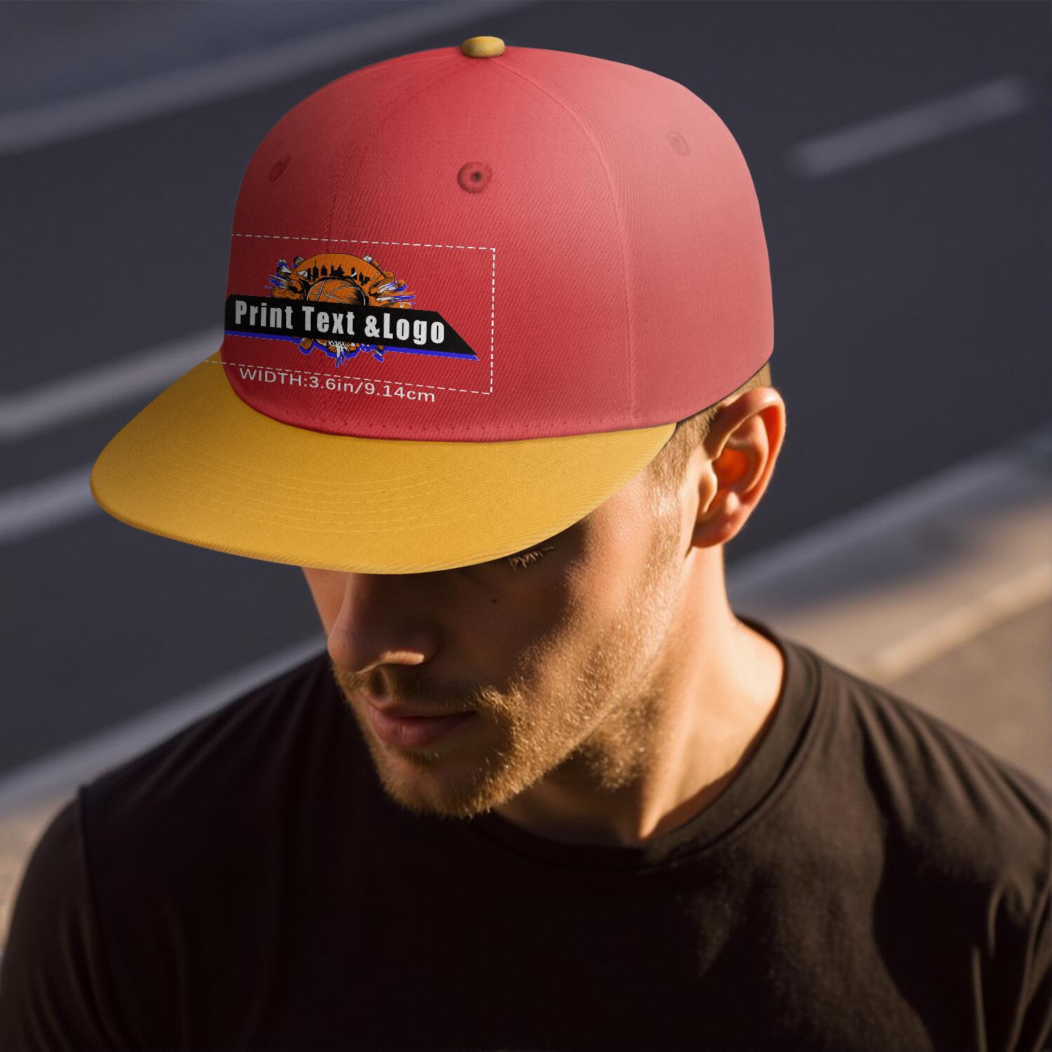 Custom Red Yellow Contrast Flat Brim Cap Personalize Your Style enthsush
