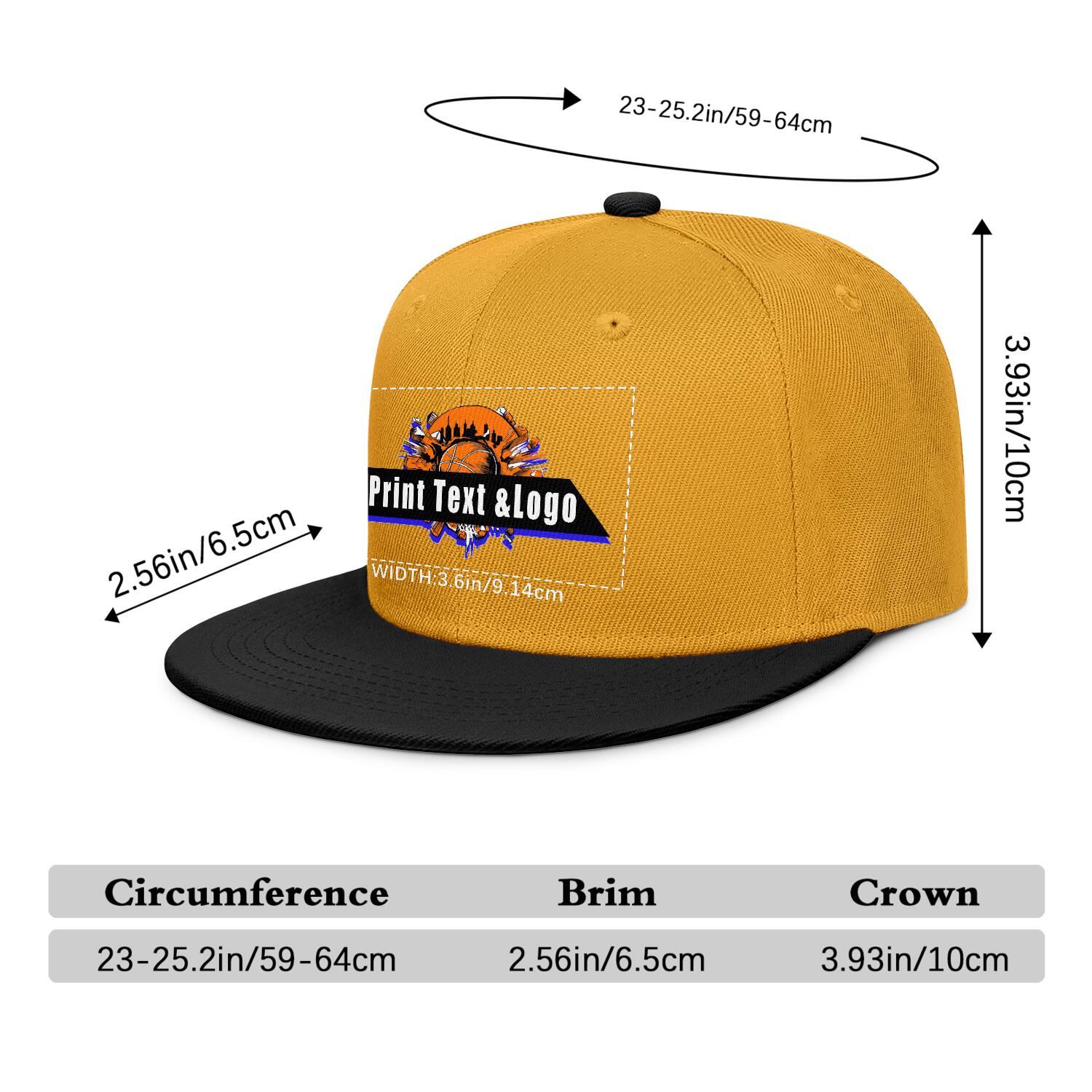 Custom Yellow Black Contrast Flat Brim Cap Personalize Your Style enthsush