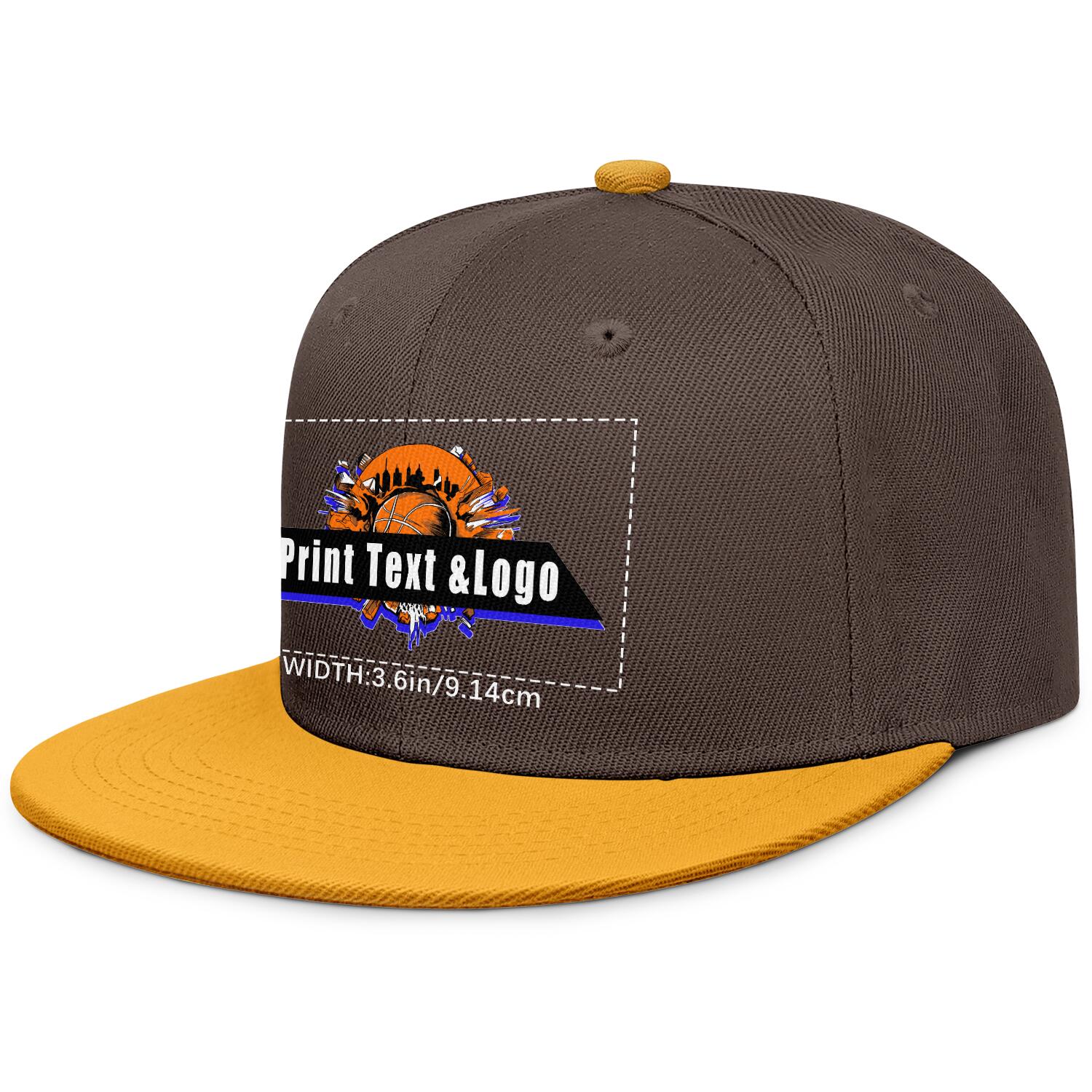 Custom Brown Yellow Contrast Flat Brim Cap Personalize Your Style enthsush
