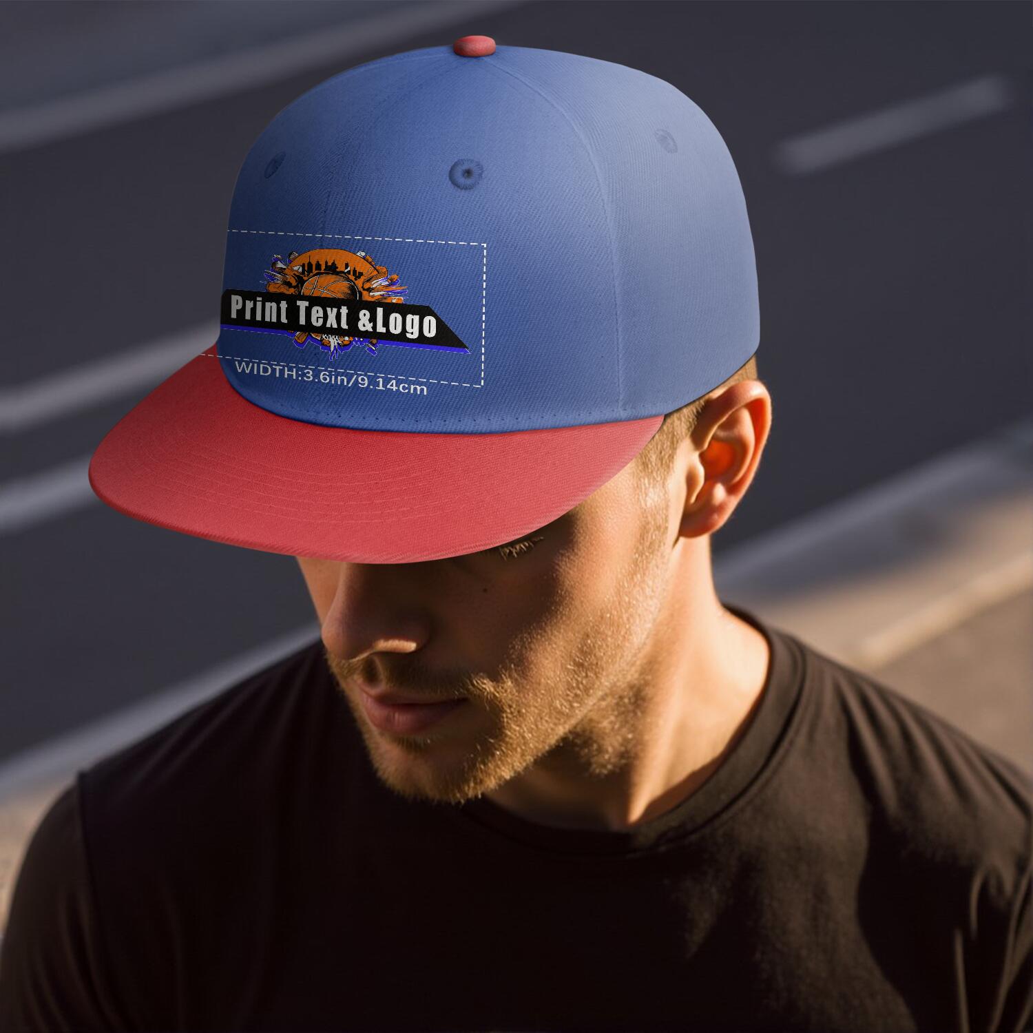 Custom Blue Red Contrast Flat Brim Cap Personalize Your Style enthsush