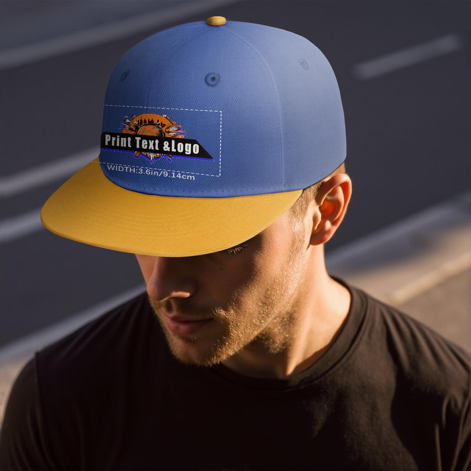 Custom Blue Yellow Contrast Flat Brim Cap Personalize Your Style enthsush