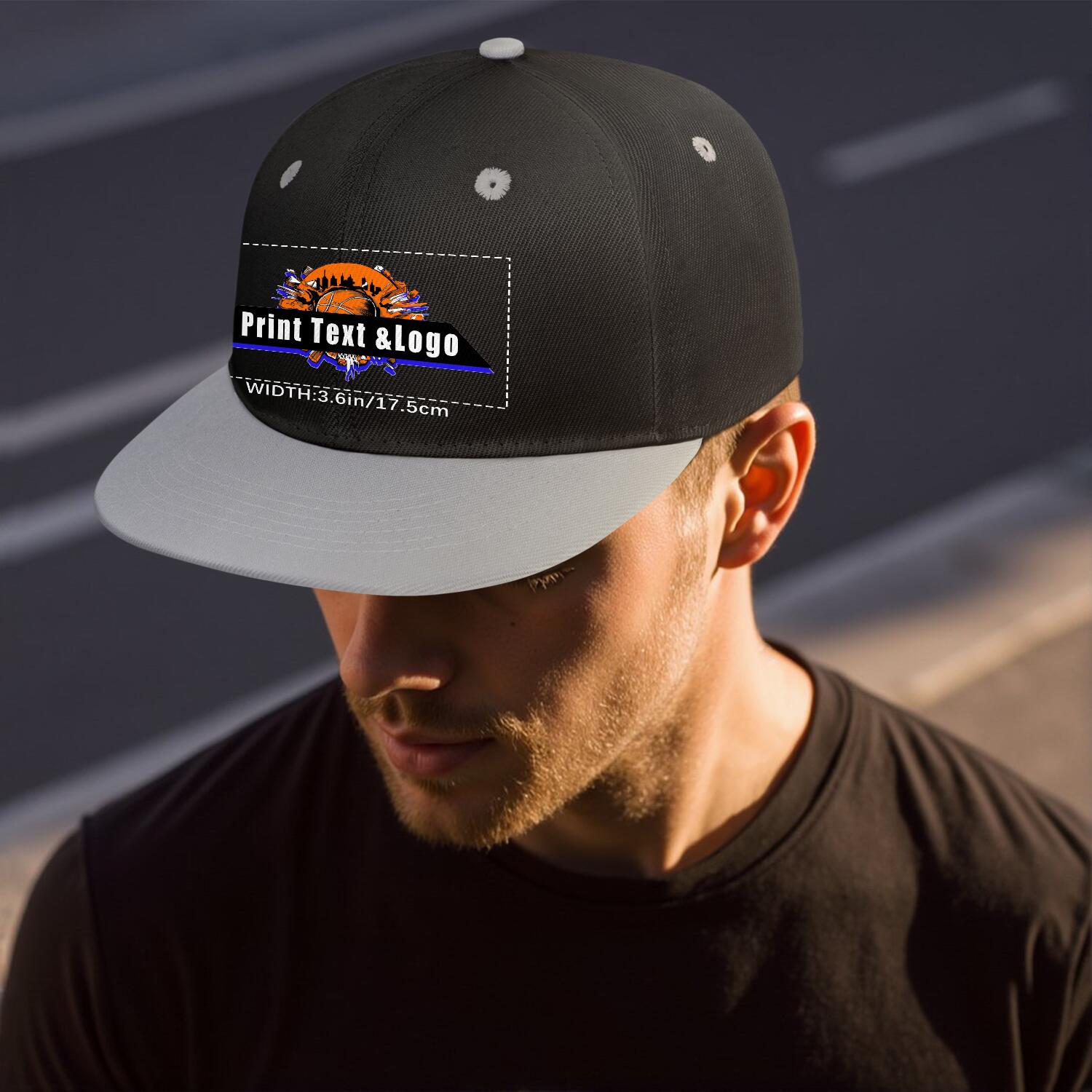 Custom Grey Top Contrast Flat Brim Cap Personalize Your Style enthsush