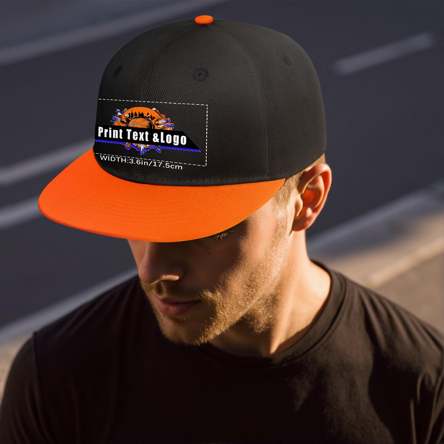 Custom Orange Top Contrast Flat Brim Cap Personalize Your Style enthsush