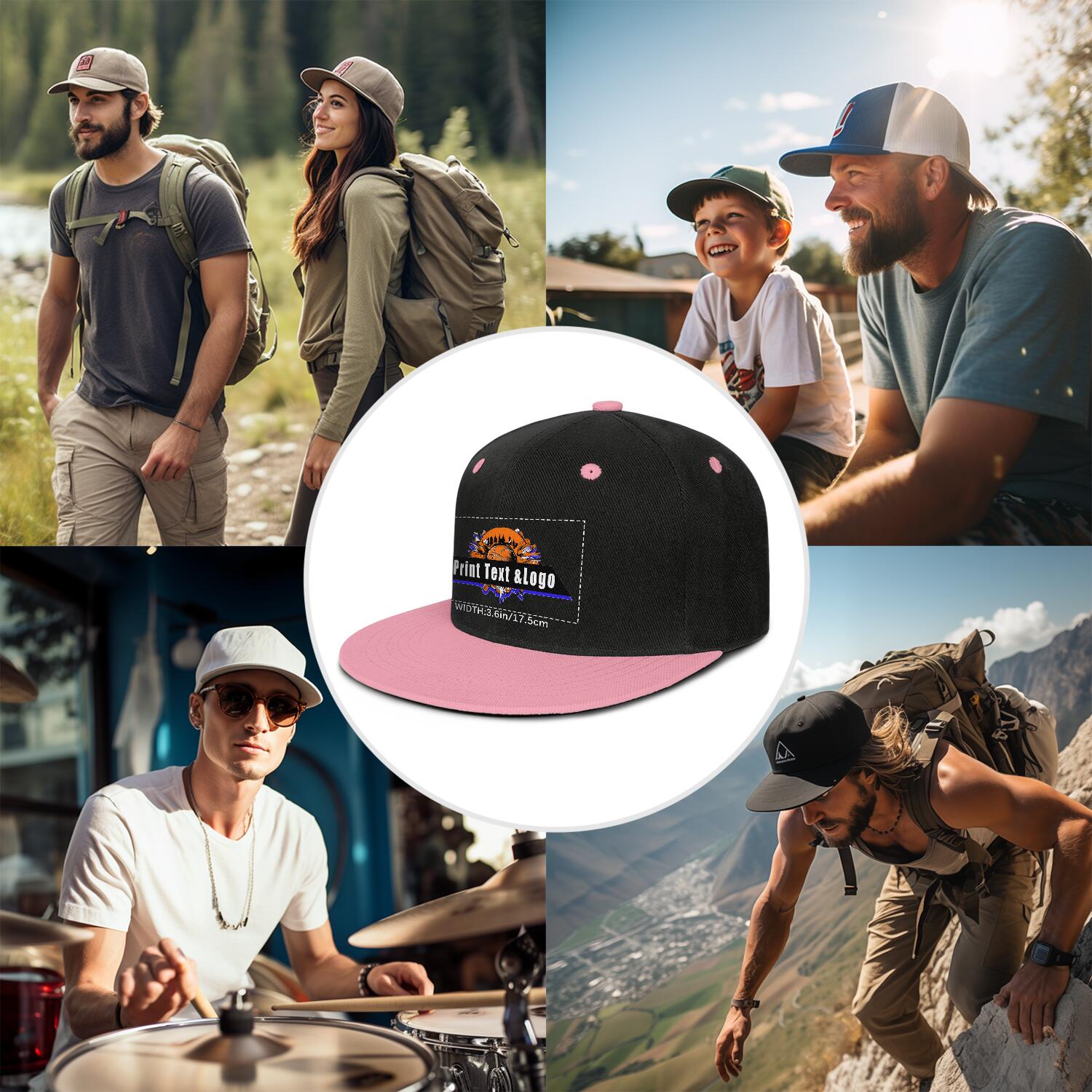 Custom Pink Top Contrast Flat Brim Cap Personalize Your Style enthsush