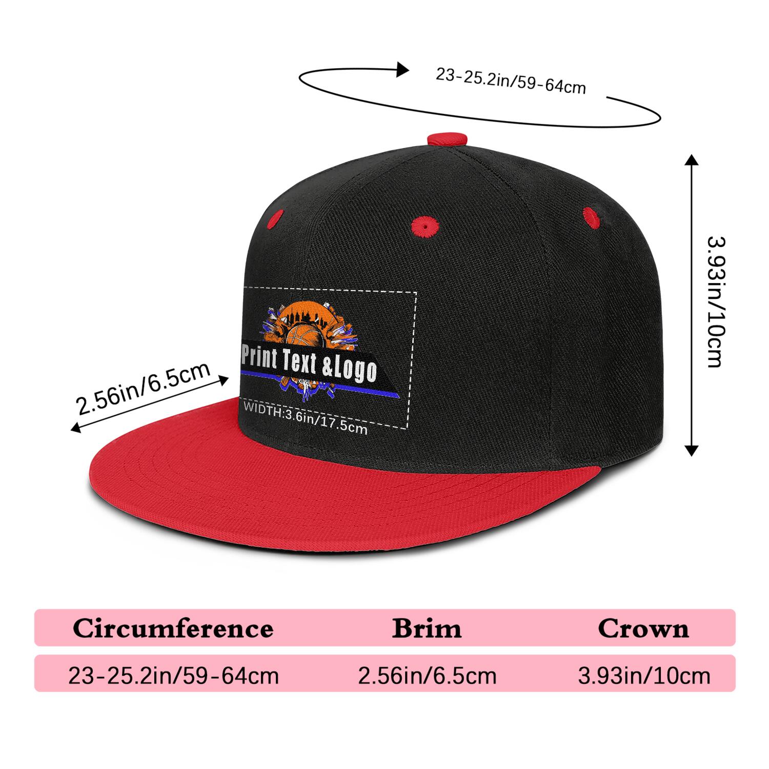 Custom Red Top Contrast Flat Brim Cap Personalize Your Style enthsush