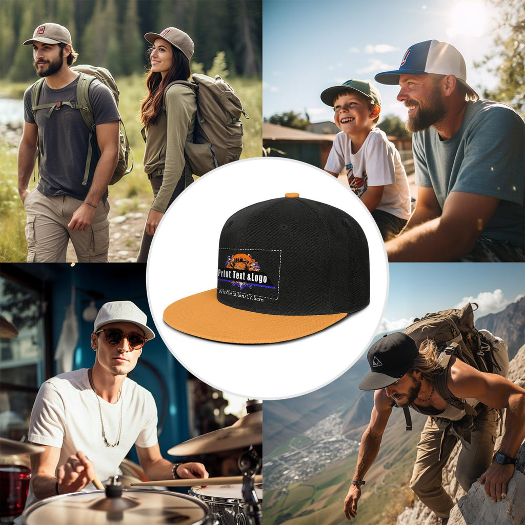Custom Orange Top Contrast Flat Brim Cap Personalize Your Style enthsush