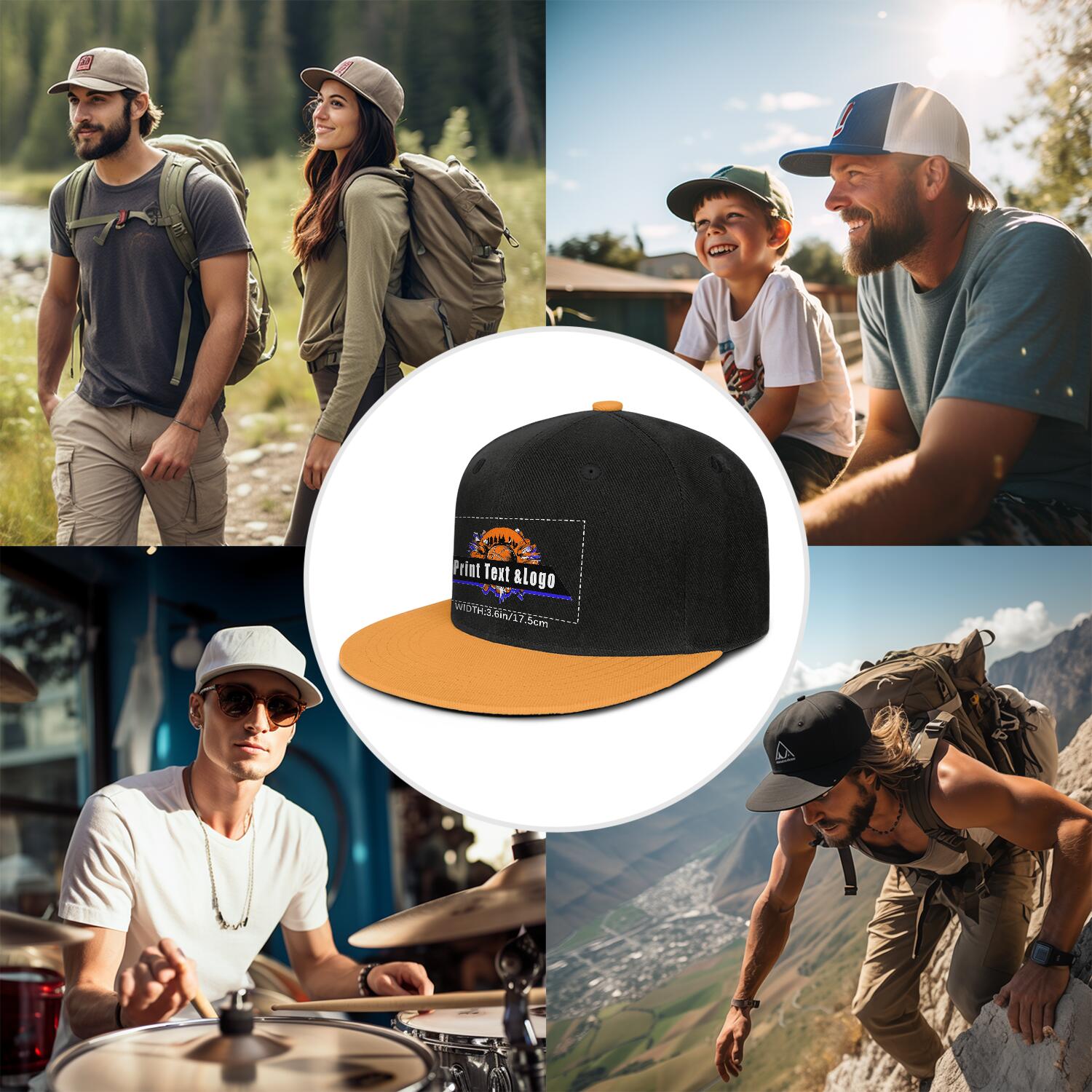 Custom Orange Top Contrast Flat Brim Cap Personalize Your Style enthsush