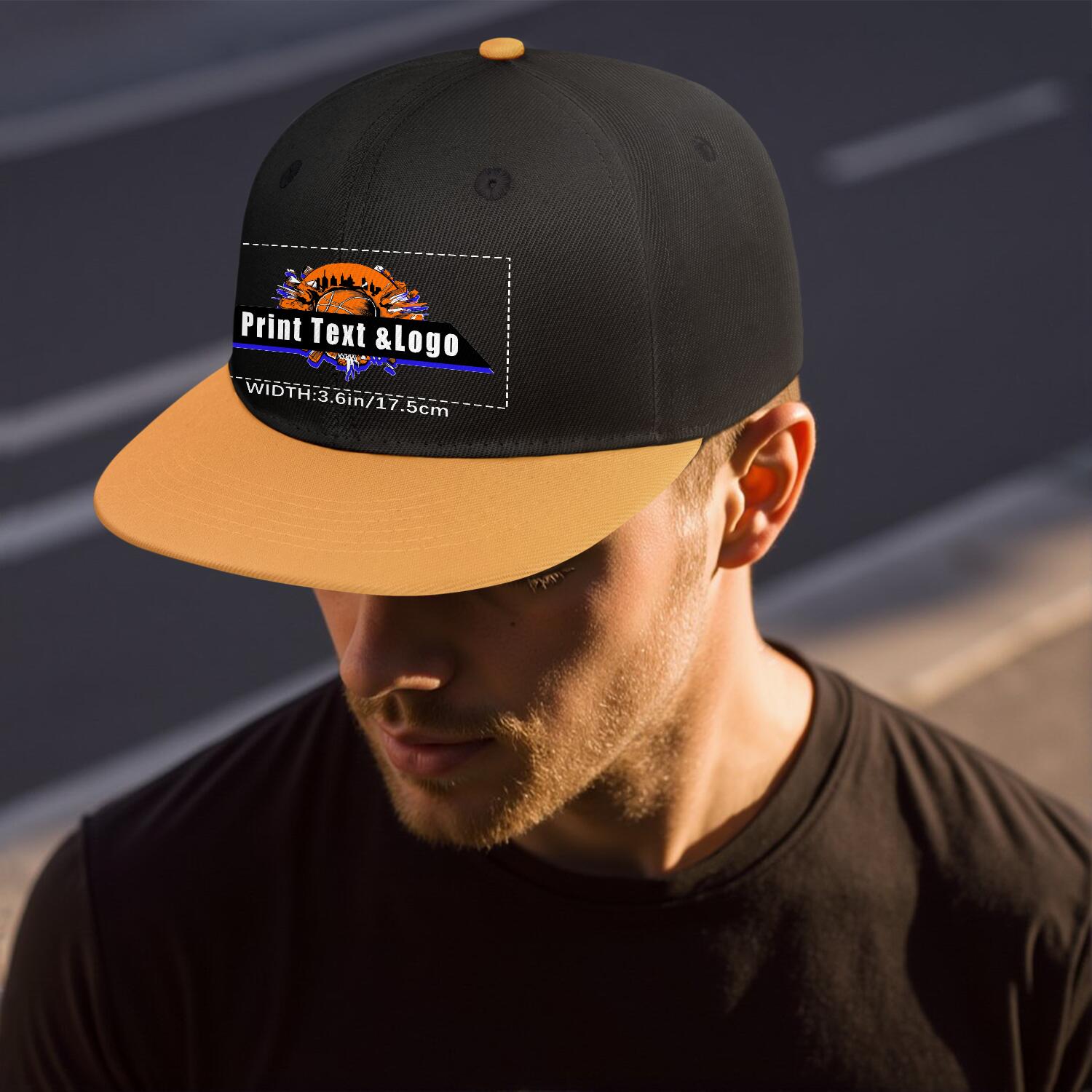 Custom Orange Top Contrast Flat Brim Cap Personalize Your Style enthsush