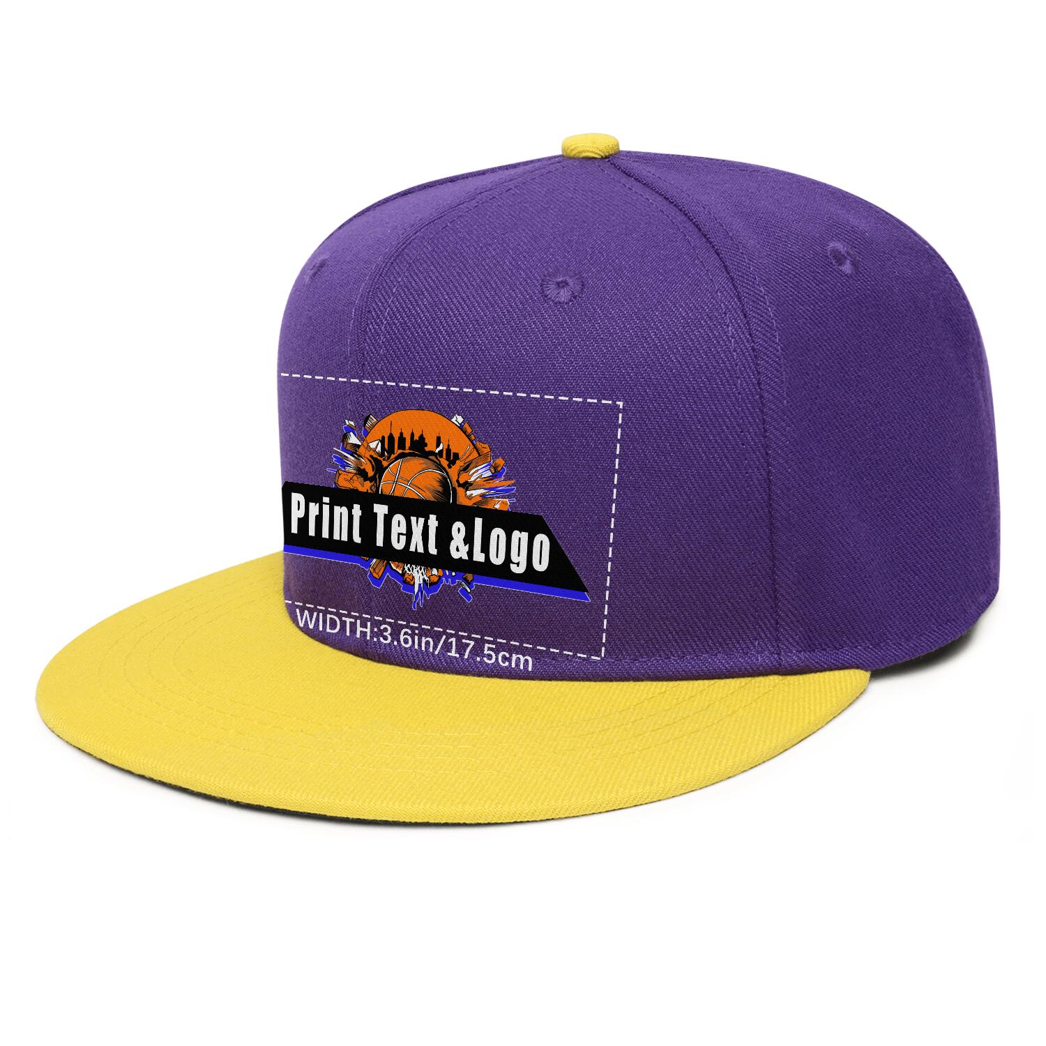 Custom Purple Yellow Contrast Flat Brim Cap Personalize Your Style enthsush