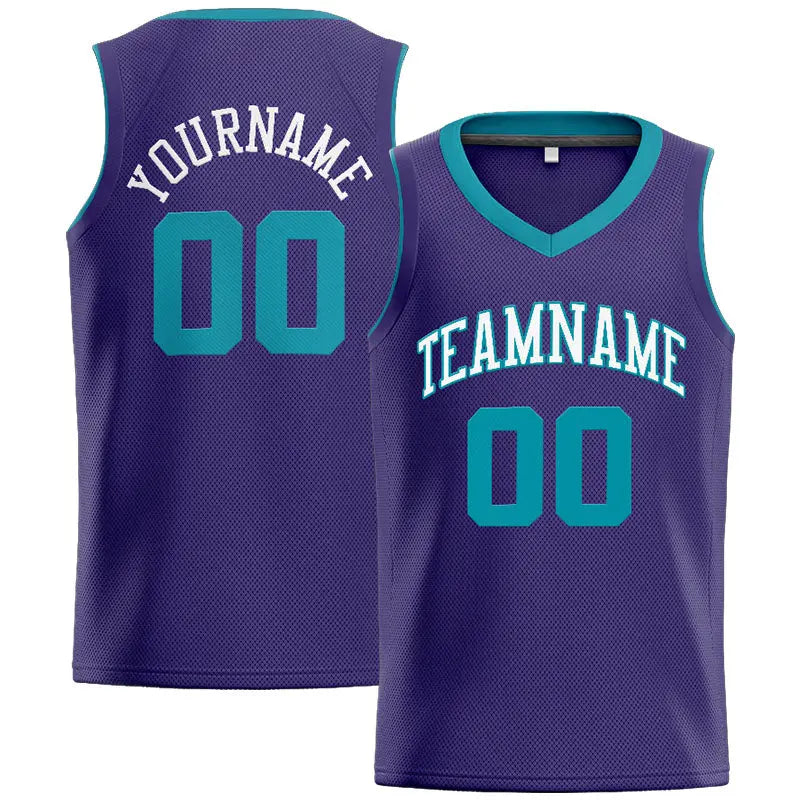 Custom Stitched Basketball Jersey for Men, Women And Kids Purple-Teal-White enthsush