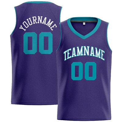 Custom Stitched Basketball Jersey for Men, Women And Kids Purple-Teal-White enthsush