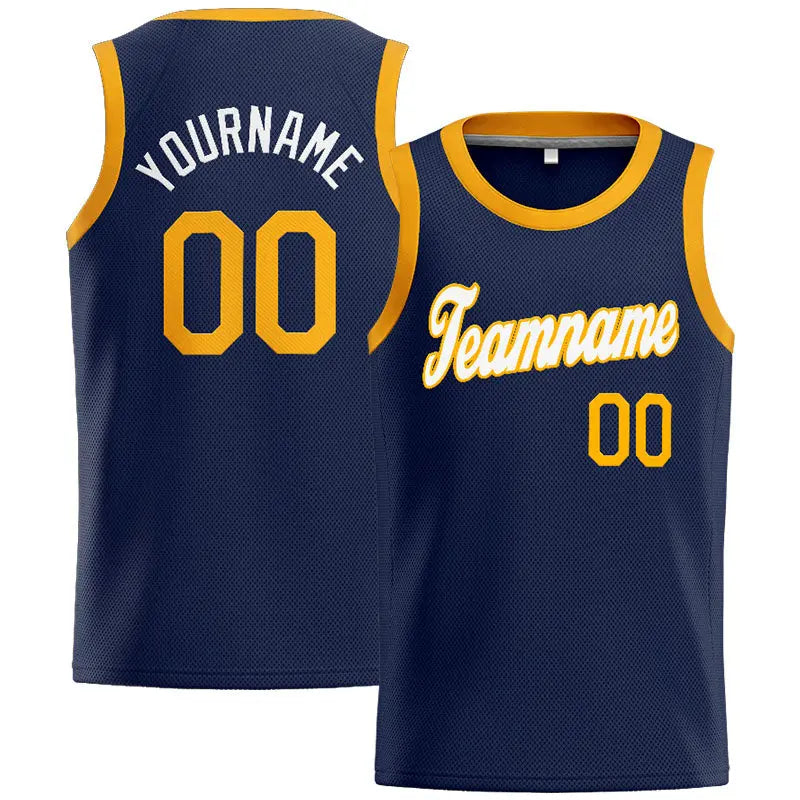 Custom Stitched Basketball Jersey for Men, Women And Kids Navy-White-Yellow enthsush
