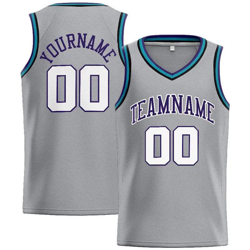 Custom Stitched Basketball Jersey for Men, Women And Kids Gray-Purple-White enthsush
