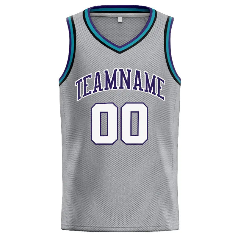 Custom Stitched Basketball Jersey for Men, Women And Kids Gray-Purple-White enthsush