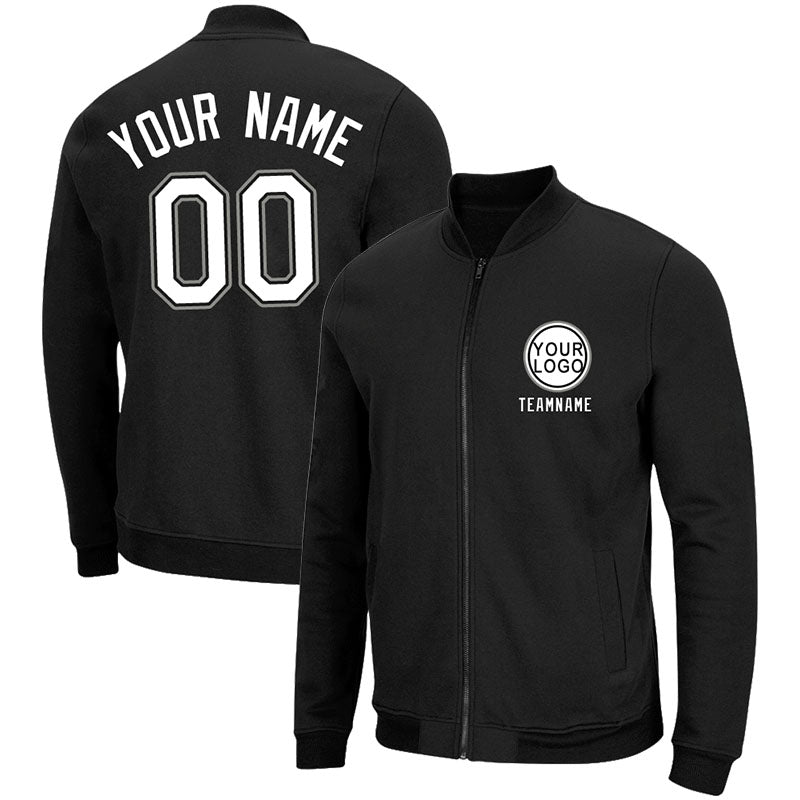 Custom Long Sleeve Windbreaker Jackets Uniform Printed Your Logo Name Number Black-White-Gray enthsush