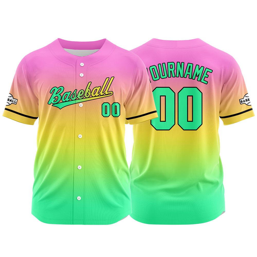 Custom Full Print Design Authentic Baseball Jersey green-yellow-pink enthsush