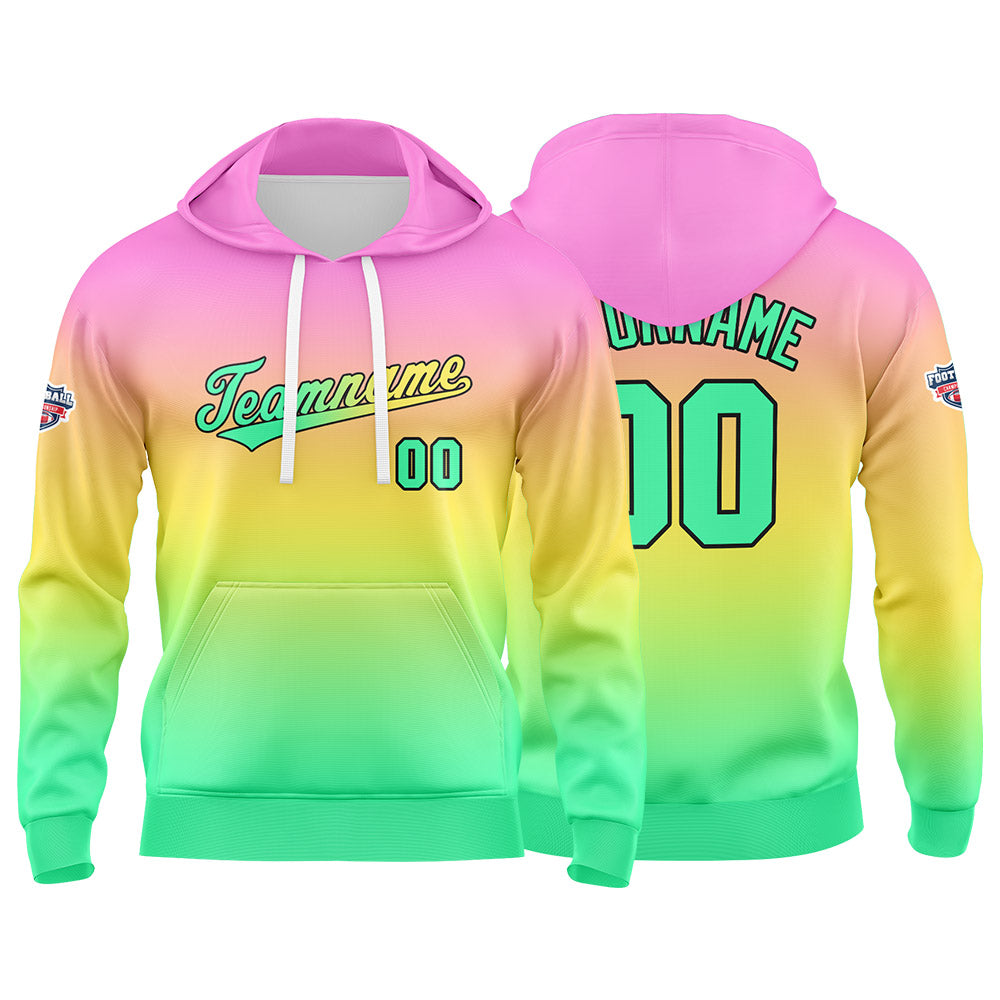 Custom Gradient Hoodie For Man Woman Girl Boy Print Your Logo Name Number Pink  Yellow Green enthsush