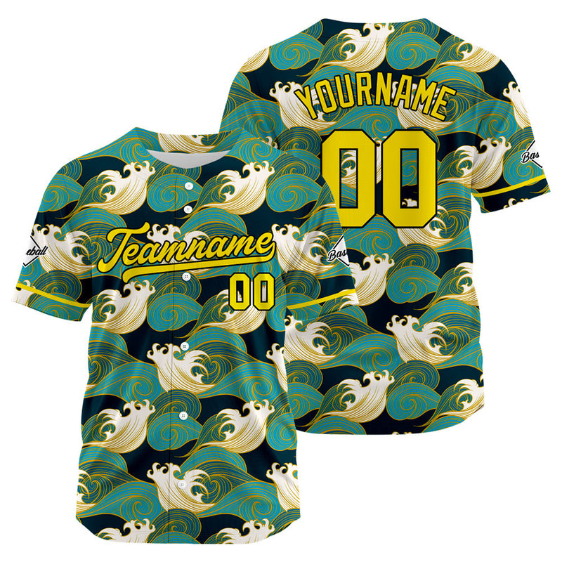 Custom Full Print Design Authentic Baseball Jersey green-yellow