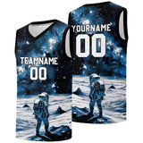 Custom basketball jersey for men and women. Stitched and printed name, number and logo Black&Blue