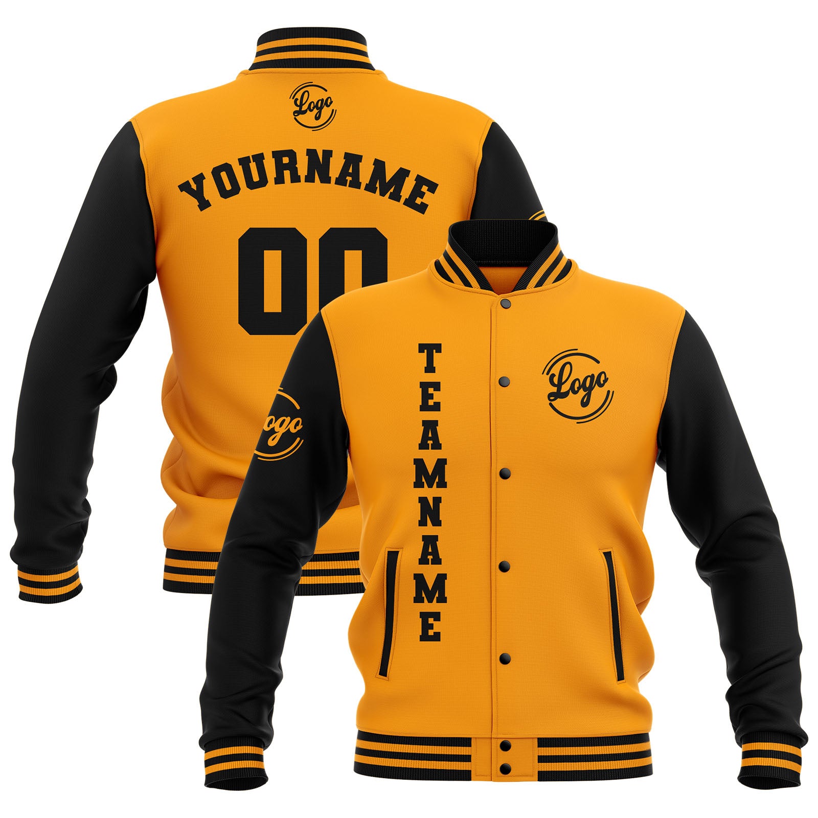 Custom Black Yellow Waterproof Varsity Jackets Personalized Stitched Name Number Logo to Letterman Jackets enthsush