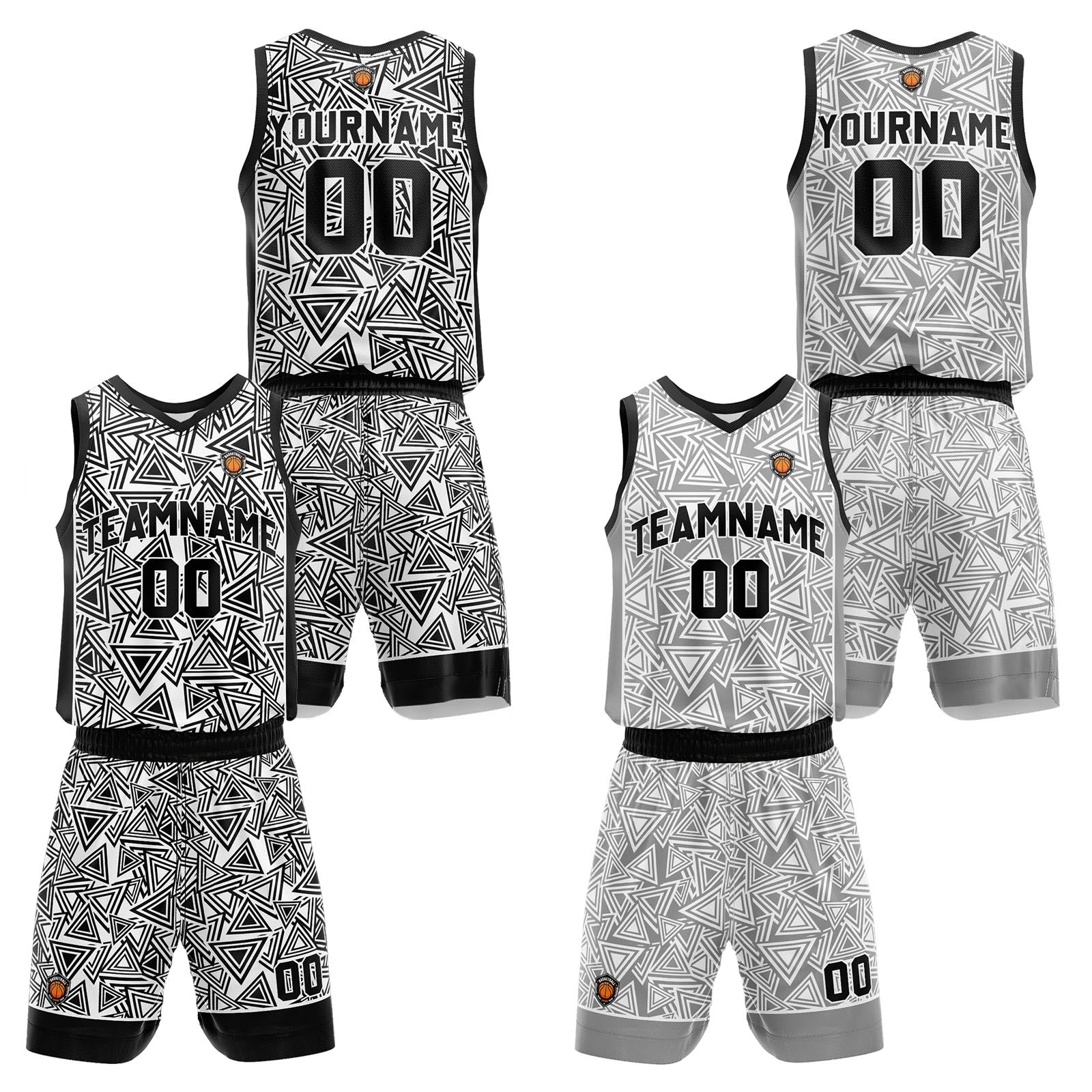 Custom White Black Reversible Basketball Suit for Adults and Kids Personalized Jersey enthsush