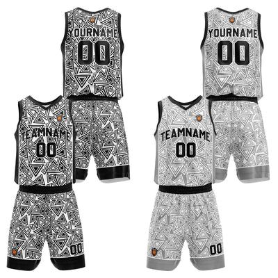 Custom White Black Reversible Basketball Suit for Adults and Kids Personalized Jersey enthsush