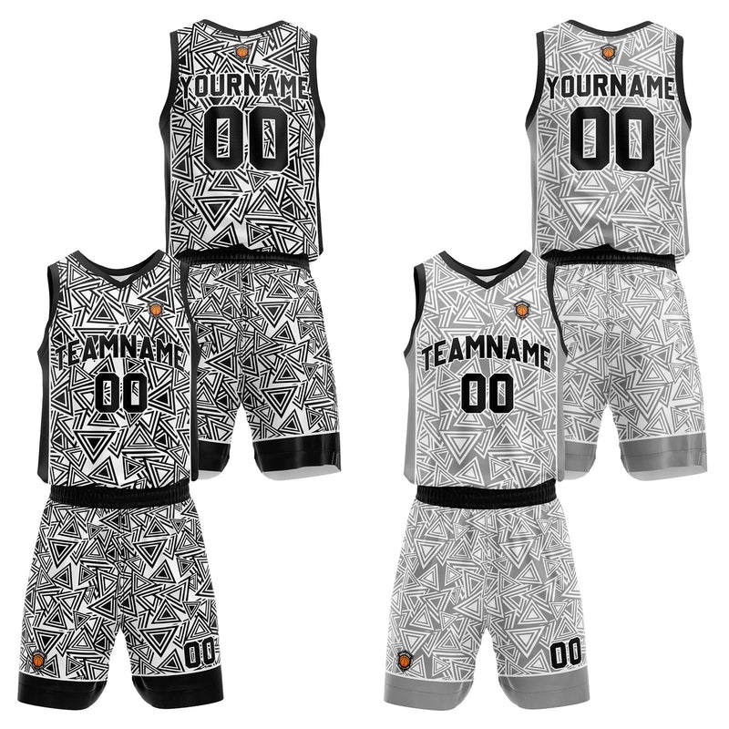 Custom White Black Reversible Basketball Suit for Adults and Kids Personalized Jersey