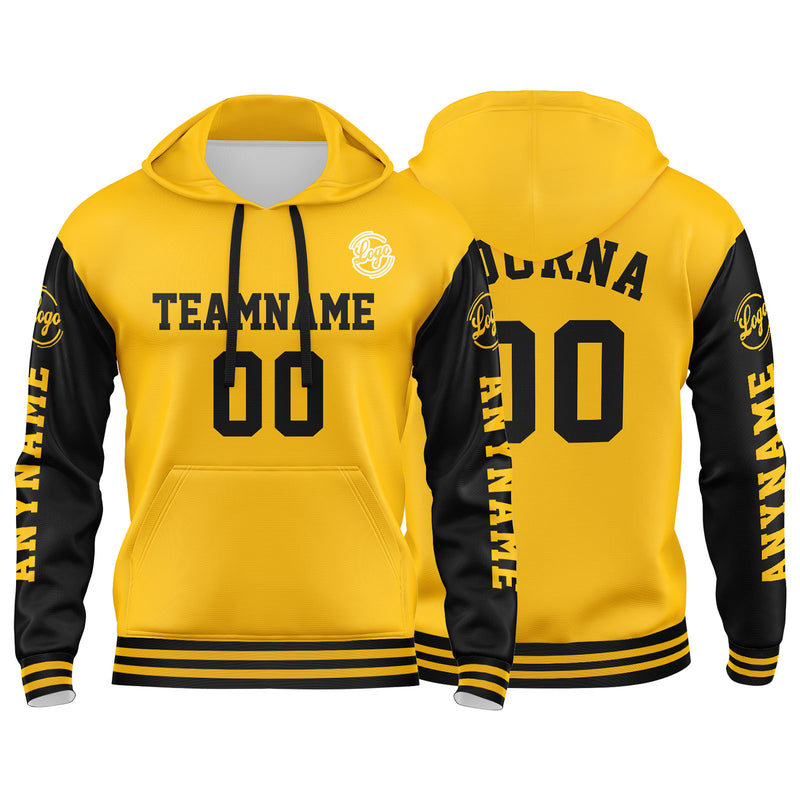 Custom Yellow Black Sweatshirt Hoodie For Men Women Girl Boy Print Your Logo Name Number