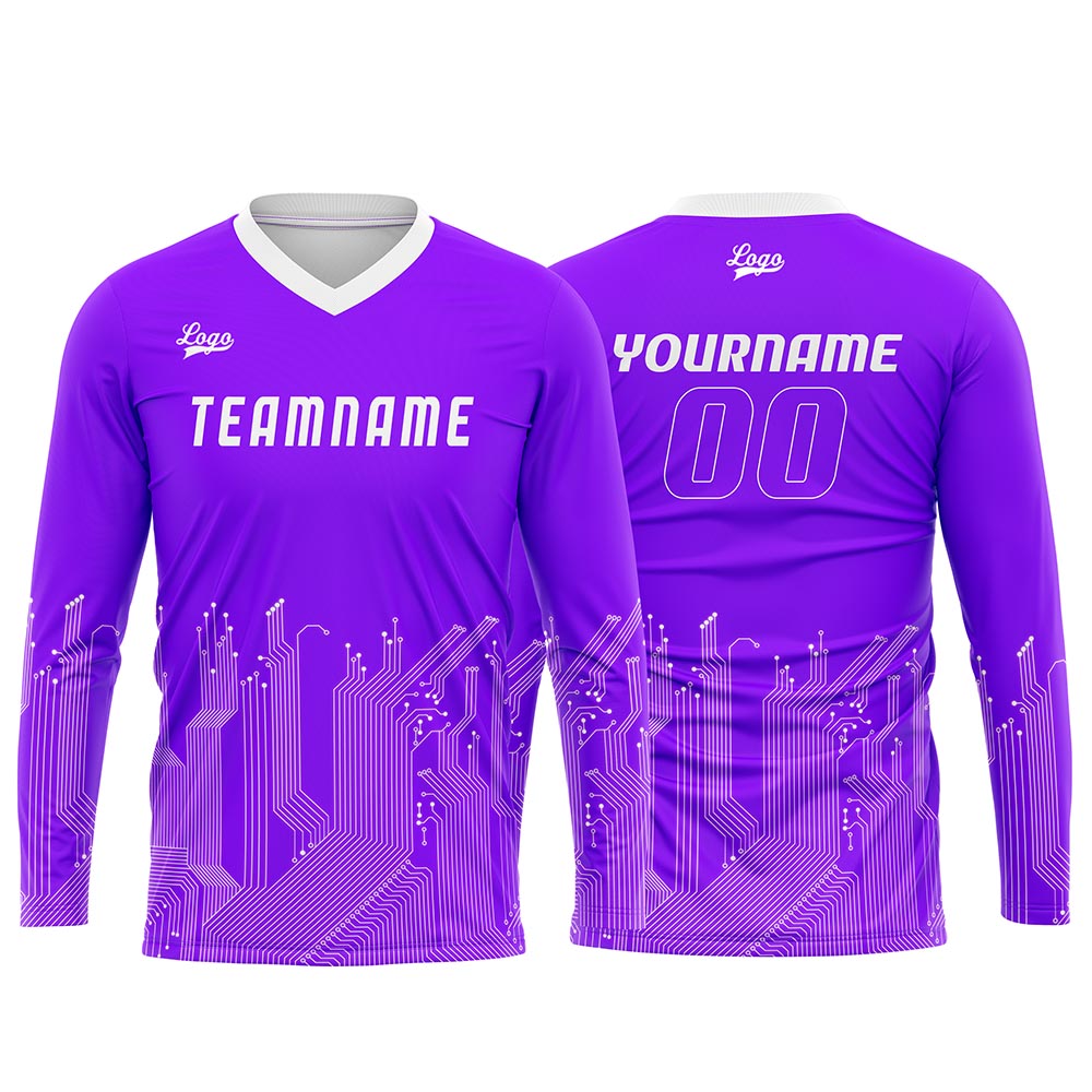 Custom Bright Purple White Basketball Soccer Football Shooting Long T-Shirt for Adults and Kids enthsush