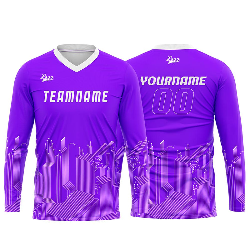 Custom Bright Purple White Basketball Soccer Football Shooting Long T-Shirt for Adults and Kids