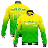 Custom Gradient Varsity Jacket Letterman jacket for Men, Women and Youth Yellow&Green