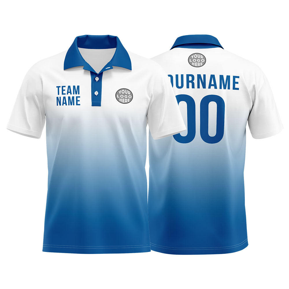 Custom White Blue Football Polo Shirts Add Your Unique Logo/Name/Number enthsush