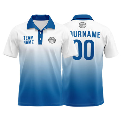 Custom White Blue Football Polo Shirts Add Your Unique Logo/Name/Number enthsush