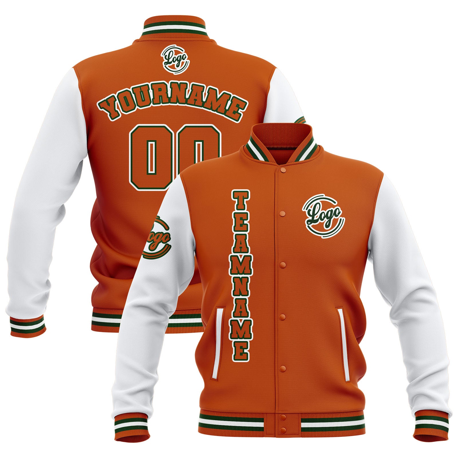 Custom Orange White Waterproof Varsity Jackets Personalized Stitched Name Number Logo to Letterman Jackets enthsush