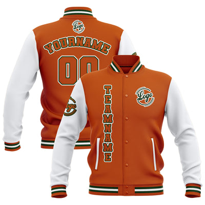 Custom Orange White Waterproof Varsity Jackets Personalized Stitched Name Number Logo to Letterman Jackets enthsush