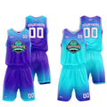 Custom Basketball Jersey Uniform Suit Printed Your Logo Name Number Purple-Light Blue enthsush
