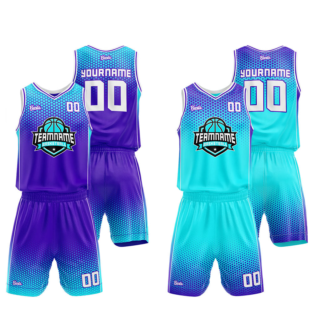 Custom Basketball Jersey Uniform Suit Printed Your Logo Name Number Purple-Light Blue enthsush