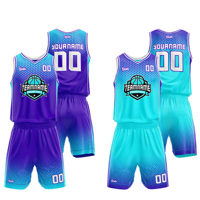 Custom Basketball Jersey Uniform Suit Printed Your Logo Name Number Purple-Light Blue enthsush