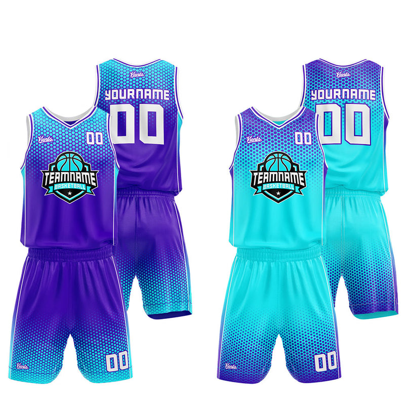 Custom Basketball Jersey Uniform Suit Printed Your Logo Name Number Purple-Light Blue