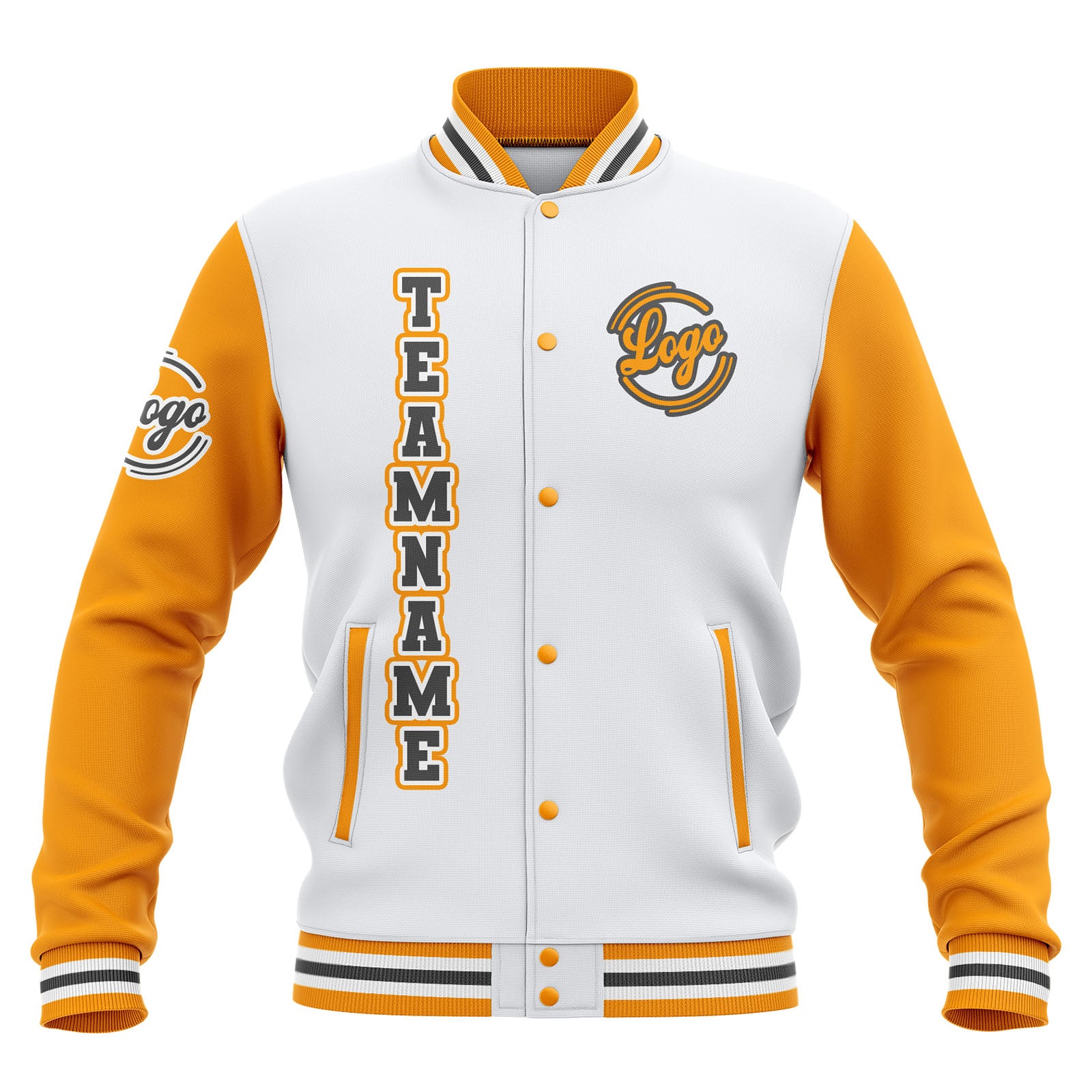 Custom White Yellow Grey Waterproof Varsity Jackets Personalized Stitched Name Number Logo to Letterman Jackets enthsush