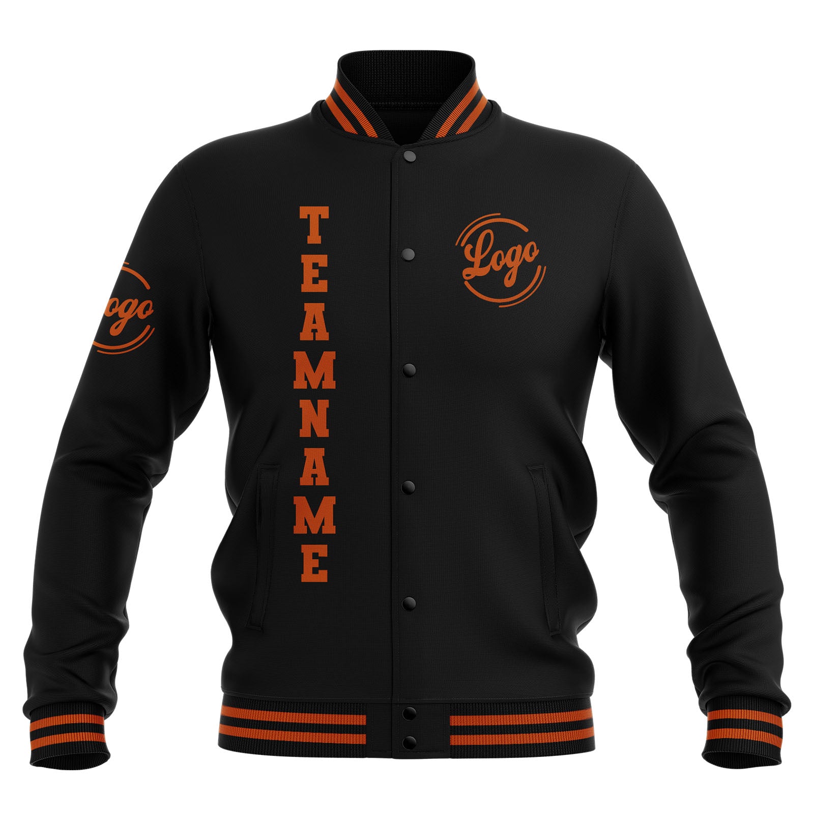 Custom Black Dark Orange Waterproof Varsity Jackets Personalized Stitched Name Number Logo to Letterman Jackets enthsush