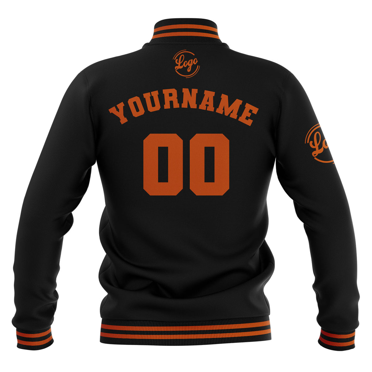 Custom Black Dark Orange Waterproof Varsity Jackets Personalized Stitched Name Number Logo to Letterman Jackets enthsush