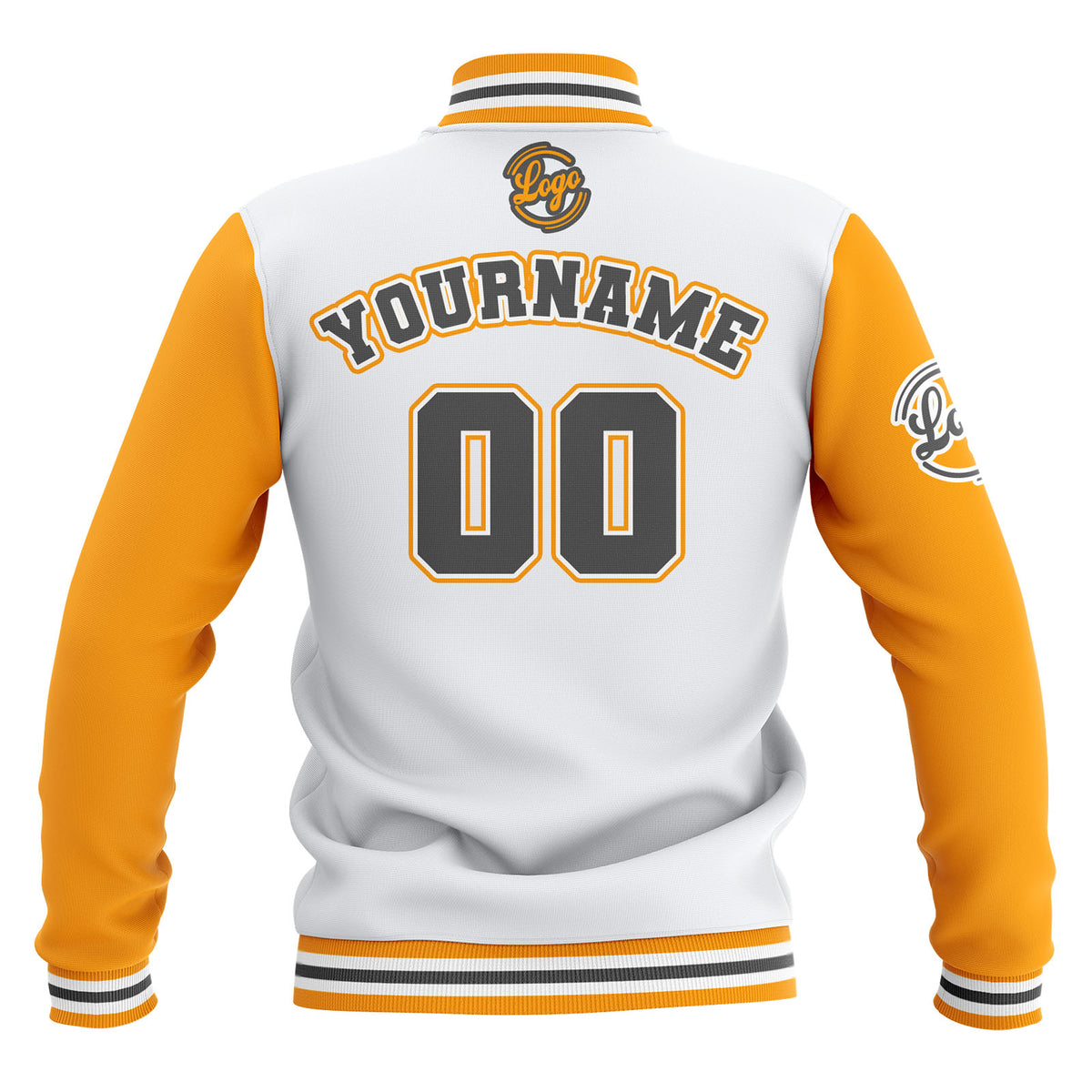 Custom White Yellow Grey Waterproof Varsity Jackets Personalized Stitched Name Number Logo to Letterman Jackets enthsush