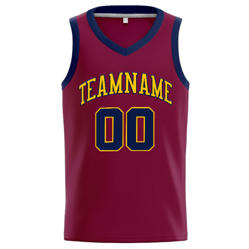 Custom Stitched Basketball Jersey for Men, Women And Kids Crimson-Yellow-Navy enthsush
