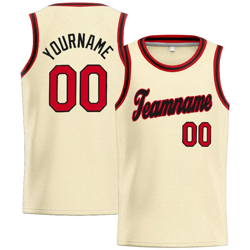 Custom Stitched Basketball Jersey for Men, Women And Kids Cream-Red-Black enthsush