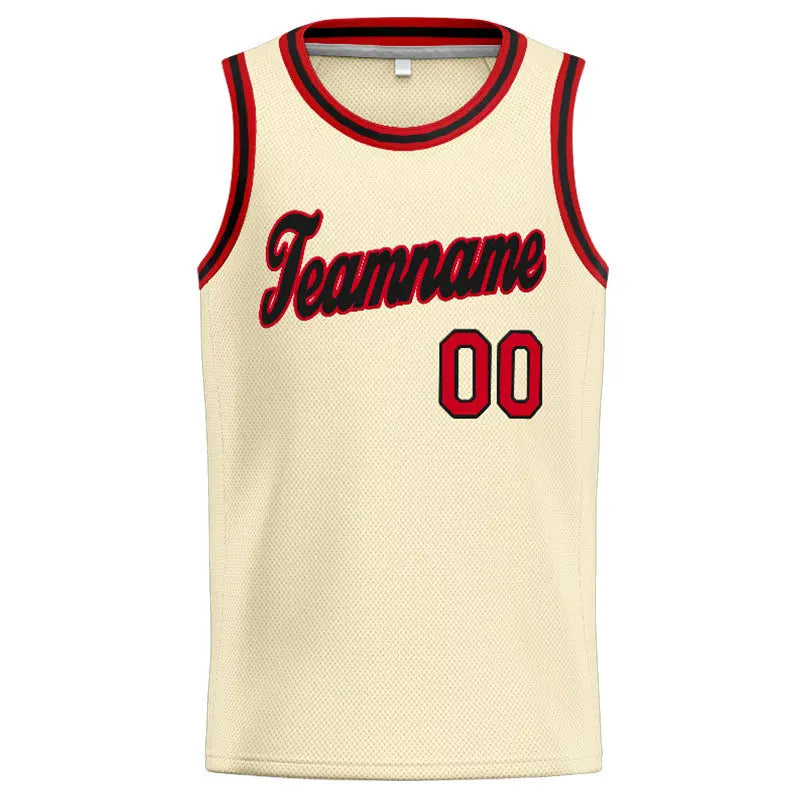 Custom Stitched Basketball Jersey for Men, Women And Kids Cream-Red-Black enthsush