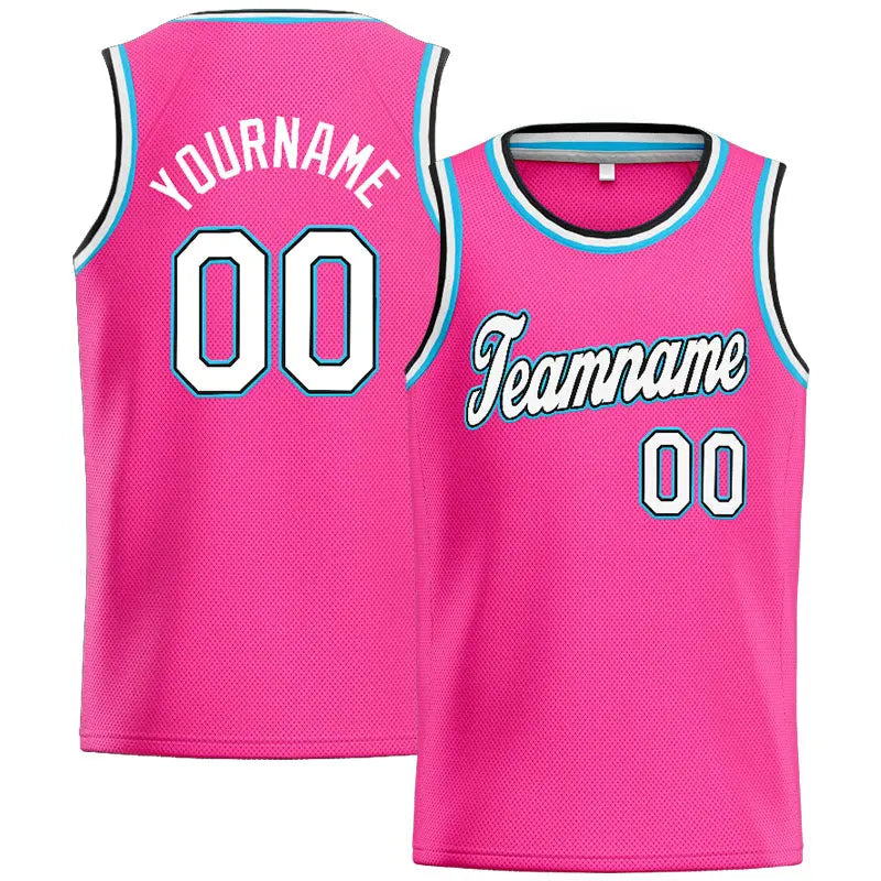 Custom Stitched Basketball Jersey for Men, Women And Kids Pink-White-Light Blue enthsush