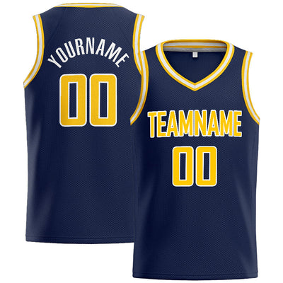 Custom Stitched Basketball Jersey for Men, Women And Kids Navy-Yellow-White enthsush