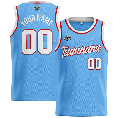 Custom Stitched Basketball Jersey for Men, Women  And Kids Light Blue-White-Red enthsush